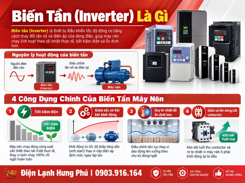Biến tần máy nén kho lạnh là gì - Điện Lạnh Hưng Phú