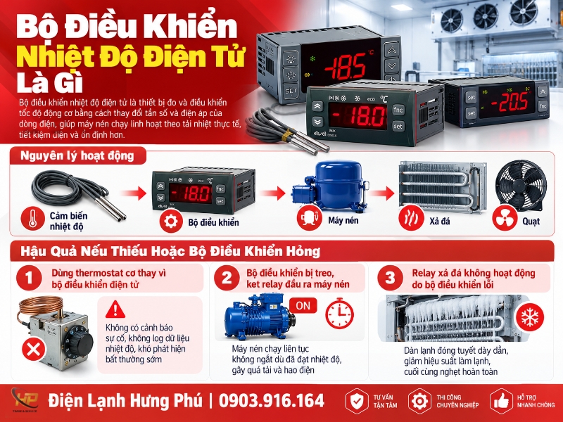 Bộ điều khiển nhiệt độ điện tử kho lạnh là gì - Điện Lạnh Hưng Phú