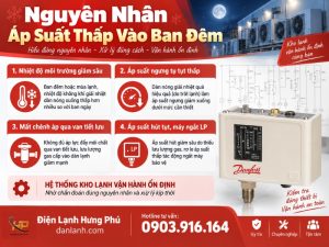 Kho lạnh báo lỗi áp suất thấp ban đêm do áp suất ngưng tụ tụt thấp - Điện Lạnh Hưng Phú