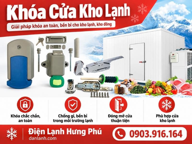 Khóa cửa kho lạnh là gì, vì sao bắt buộc mở được từ bên trong, cấu tạo và sai lầm thường gặp khi chọn khóa cửa kho lạnh không đạt chuẩn an toàn.