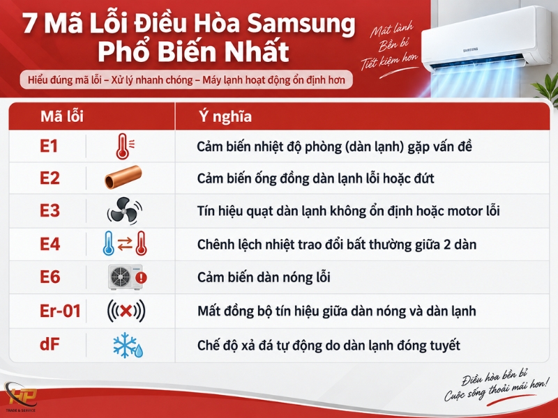 Mã lỗi điều hòa Samsung bảng tổng hợp và cách xử lý - Điện Lạnh Hưng Phú