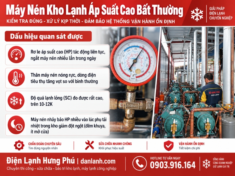 Máy nén kho lạnh Áp suất cao bất thường