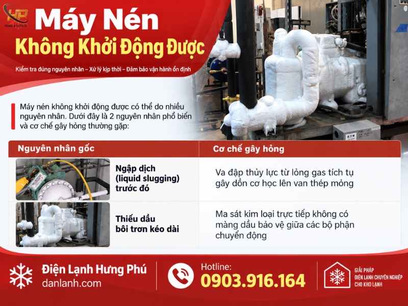 Máy nén kho lạnh không khởi động được
