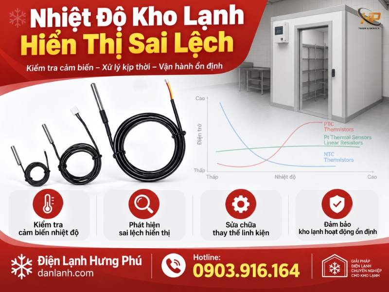 Nhiệt độ kho lạnh hiển thị sai lệch so với thực tế do cảm biến trôi trị số - Điện Lạnh Hưng Phú