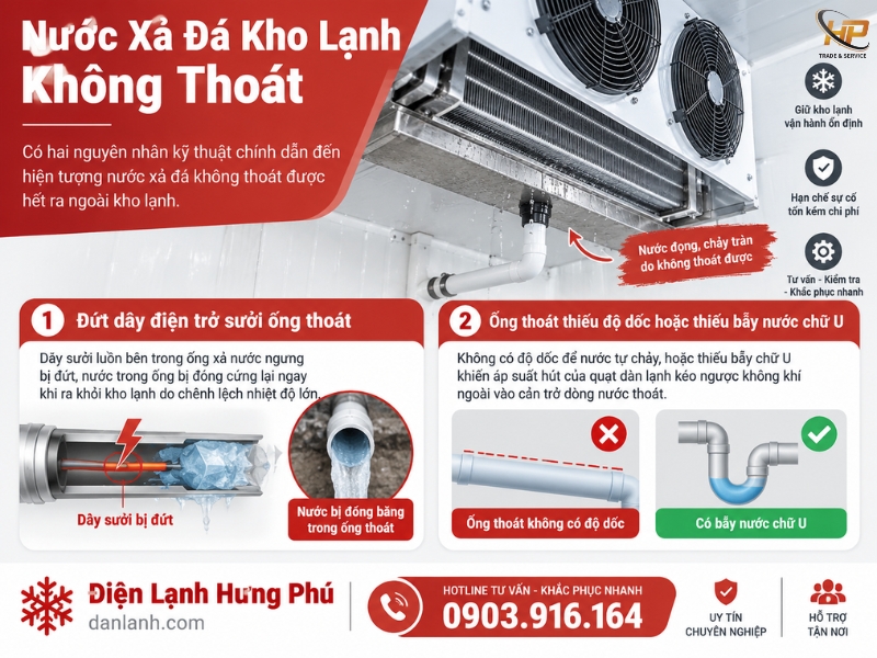 Nước xả đá kho lạnh không thoát, đọng vũng dưới sàn hoặc đóng băng dưới quạt? Tìm hiểu nguyên nhân và cách xử lý đúng chuẩn