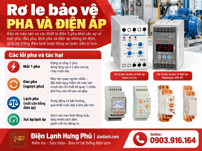 Rơ le bảo vệ pha điện áp tủ điện kho lạnh là gì - Điện Lạnh Hưng Phú