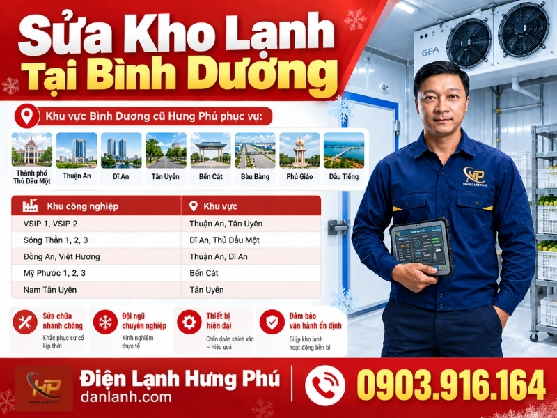 Sửa kho lạnh Bình Dương cho nhà máy khu công nghiệp - Điện Lạnh Hưng Phú