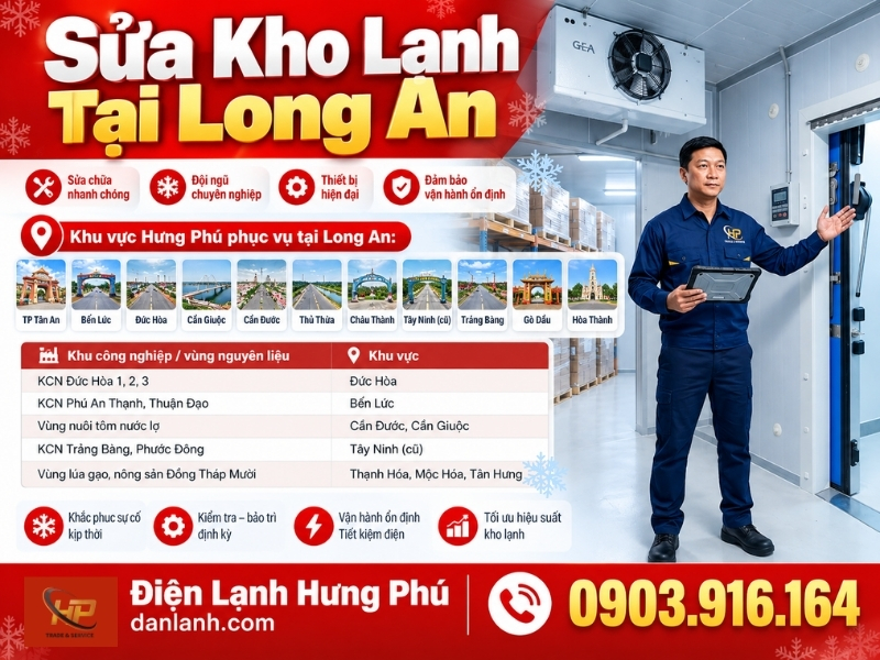 Sửa kho lạnh Long An cho kho nông sản, thủy sản - Điện Lạnh Hưng Phú