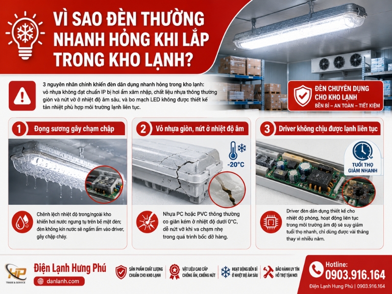 Đèn kho lạnh chuyên dụng chống ẩm chịu lạnh sâu — Điện Lạnh Hưng Phú