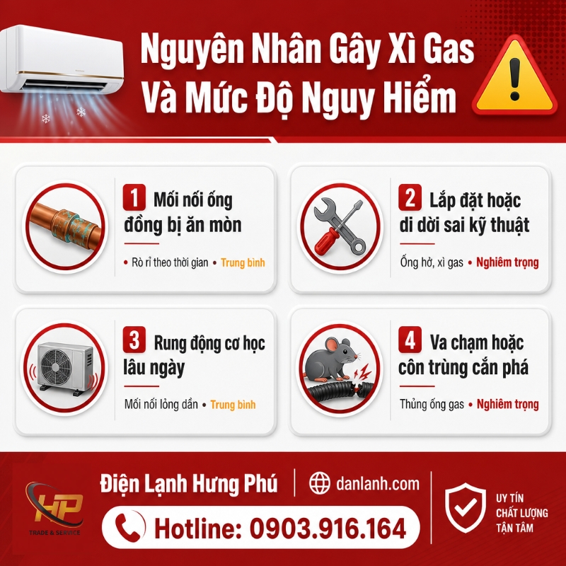 Máy lạnh bị xì gas — dấu hiệu nhận biết và cách xử lý an toàn — Điện Lạnh Hưng Phú TPHCM