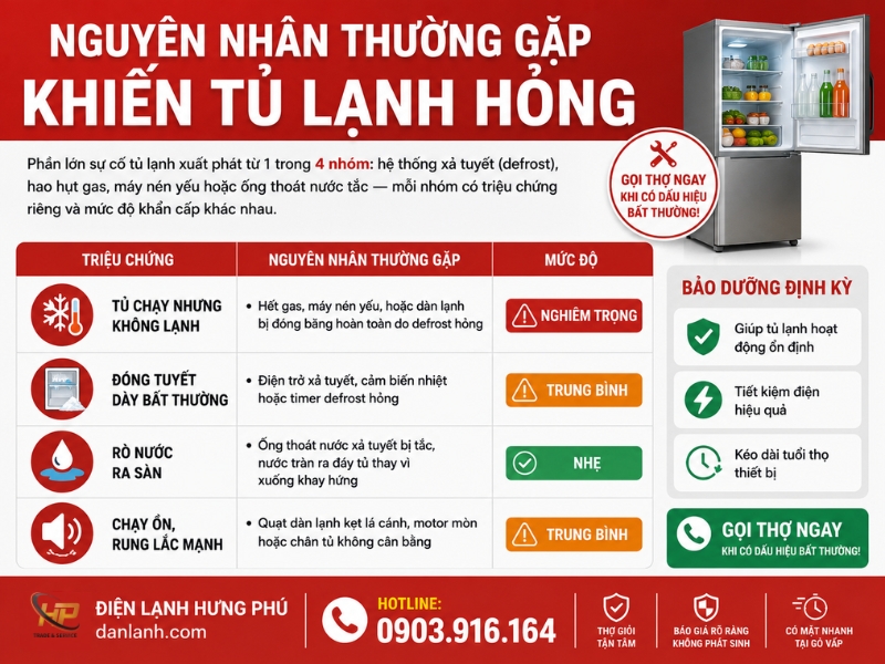 Sửa Tủ Lạnh Tại Nhà TPHCM — Thợ Chuyên, Báo Giá Trước, Bảo Hành Theo Hạng Mục — Điện Lạnh Hưng Phú TPHCM
