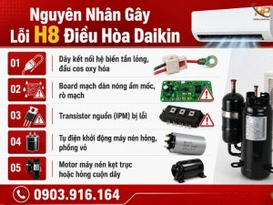 Lỗi H8 điều hòa Daikin liên quan máy nén và board mạch - xem nguyên nhân, mức độ nguy hiểm, cách kiểm tra